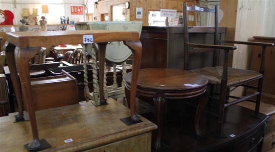 Cane-seat stool, rush-seat chair, occ table, candle stand and folding chair(-)
